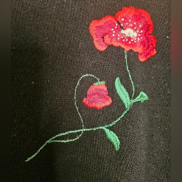 Vintage 80/90s black pullover vest with red rose embroidery L - Picture 4 of 4